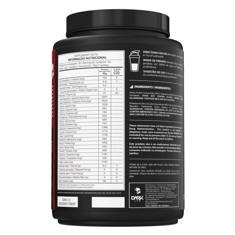 DARK LAB - 100% Whey Protein Concentrado Pote de 900g Dark Lab-Concentrado 100% Proteína